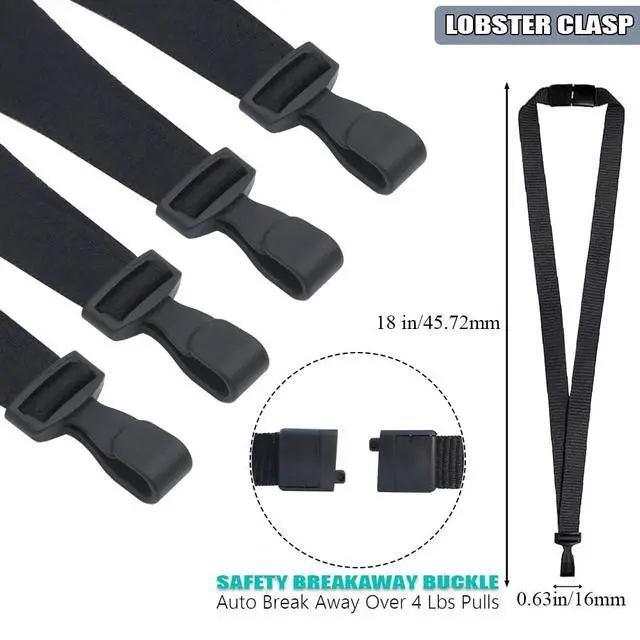 Alt view image 2 of 6 - Bulk 100 Pack Polyester Breakaway Lanyards, Black, 18" Vertical | Safety Breakaway Clasp, No Twist Plastic Clip, MRI Safe Neck Strap I.D. Badge Holders for Radiology, School, Hospital