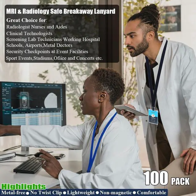 Alt view image 3 of 6 - Bulk 100 Pack Polyester Breakaway Lanyards, Black, 18" Vertical | Safety Breakaway Clasp, No Twist Plastic Clip, MRI Safe Neck Strap I.D. Badge Holders for Radiology, School, Hospital