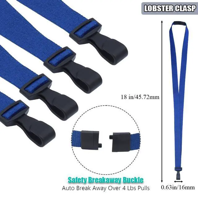 Alt view image 2 of 6 - Bulk 100 Pack Polyester Breakaway Lanyards, Blue, 18" Vertical | Safety Breakaway Clasp, No Twist Plastic Clip, MRI Safe Neck Strap I.D. Badge Holders for Radiology, School, Hospital