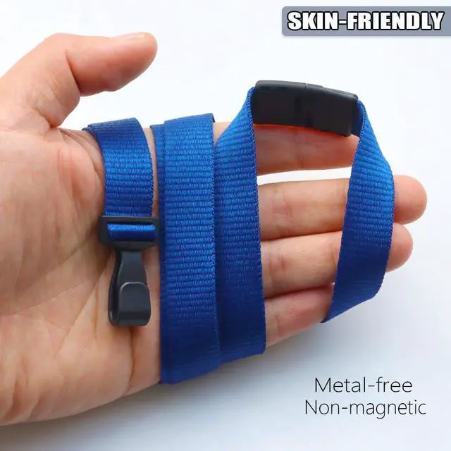 Alt view image 3 of 6 - Bulk 100 Pack Polyester Breakaway Lanyards, Blue, 18" Vertical | Safety Breakaway Clasp, No Twist Plastic Clip, MRI Safe Neck Strap I.D. Badge Holders for Radiology, School, Hospital