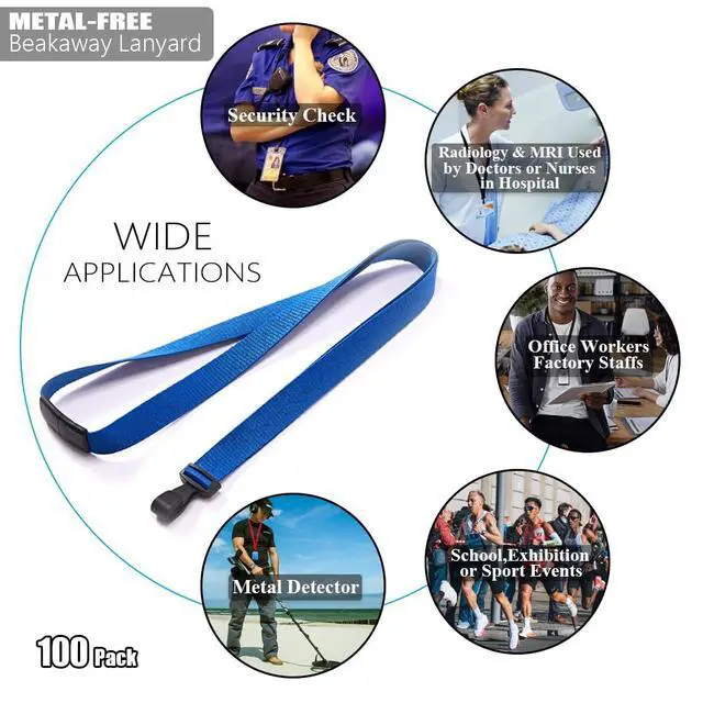 Alt view image 6 of 6 - Bulk 100 Pack Polyester Breakaway Lanyards, Blue, 18" Vertical | Safety Breakaway Clasp, No Twist Plastic Clip, MRI Safe Neck Strap I.D. Badge Holders for Radiology, School, Hospital