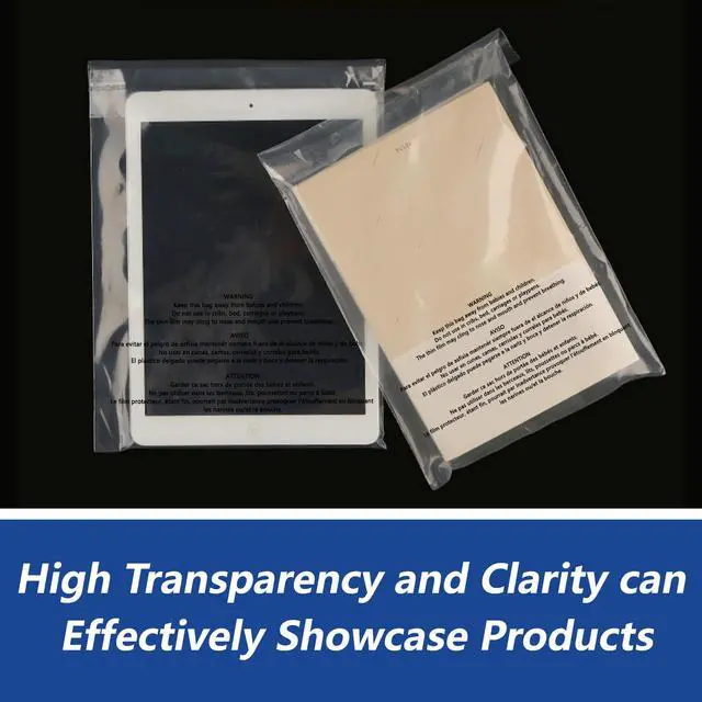 Alt view image 5 of 6 - 13" x 15" (1000 Count) Self Seal Clear Poly Bags with Suffocation Warning for Packaging, Shipping, Clothing, Shirts & FBA - Resealable Adhesive