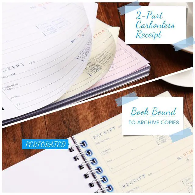 Alt view image 4 of 6 - 15 Pcs 3 Part Carbonless Money and Rent Receipt Book with Carbon Copies, Spiral Bound, 100 Sets Per Book, 4 Receipts Per Page, for Landlords & Small Business (7-5/8" X 10-7/8")