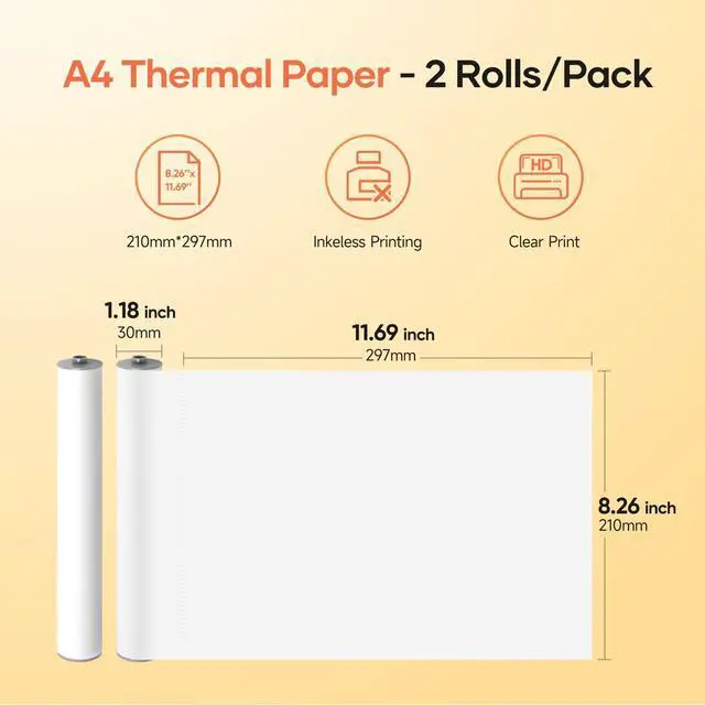 Alt view image 2 of 6 - A4 Thermal Paper 2 Rolls - 8.3 x 11.7 Inch Thermal Paper(8.3'' Width), Compatible with MT890/HPRT MT810/M08F/ITP01/ITP04, BPA Free&Support Contract, Picture, Etc - 210mm (Pack of 4)