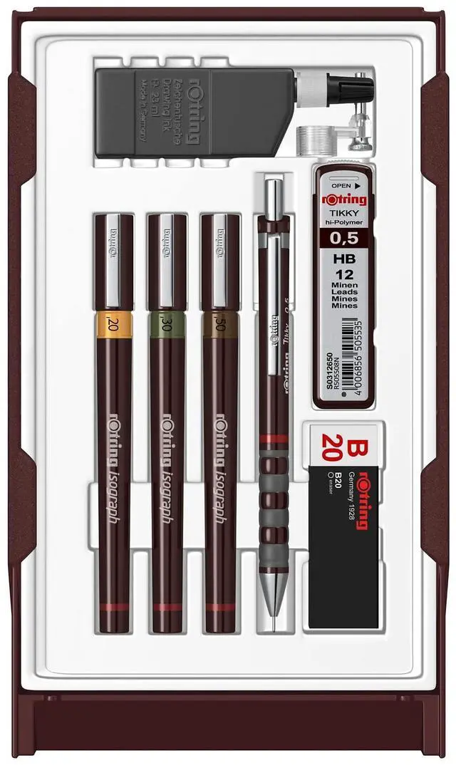 Main image of Isograph Technical Drawing Pen College Set, (0.20, 0.30, 0.50 mm), Includes Pens, Pencil, Eraser, and More - Designed for Precision
