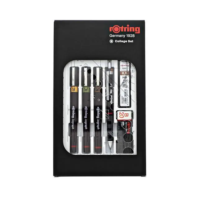 Alt view image 3 of 5 - Isograph Technical Drawing Pen College Set, (0.20, 0.30, 0.50 mm), Includes Pens, Pencil, Eraser, and More - Designed for Precision