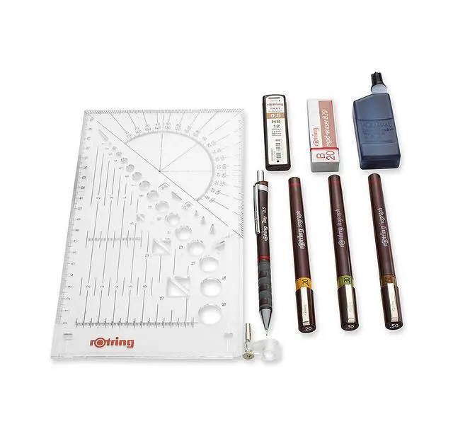 Alt view image 4 of 5 - Isograph Technical Drawing Pen College Set, (0.20, 0.30, 0.50 mm), Includes Pens, Pencil, Eraser, and More - Designed for Precision