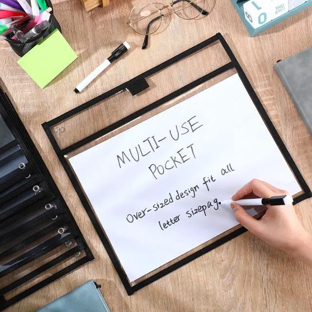 Alt view image 3 of 6 - 150 Pcs Dry Erase Pockets Bulk Reusable Job Ticket Holders Clear Plastic Sleeve Protector Work Order Sleeve Shop Ticket Holder for Teacher Week Gift Office Supply(11.5 x 12.5'',Black)