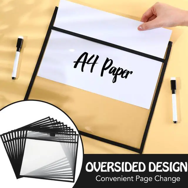 Alt view image 4 of 6 - 150 Pcs Dry Erase Pockets Bulk Reusable Job Ticket Holders Clear Plastic Sleeve Protector Work Order Sleeve Shop Ticket Holder for Teacher Week Gift Office Supply(11.5 x 12.5'',Black)