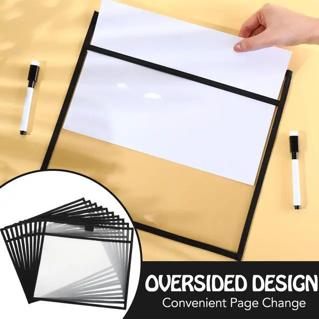 Alt view image 6 of 6 - 150 Pcs Dry Erase Pockets Bulk Reusable Job Ticket Holders Clear Plastic Sleeve Protector Work Order Sleeve Shop Ticket Holder for Teacher Week Gift Office Supply(11.5 x 12.5'',Black)
