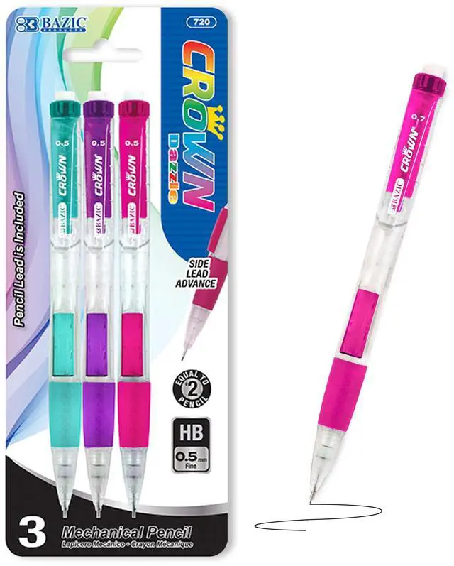 Main image of Crown Dazzle 0.5 mm Mechanical Pencils, HB Lead, 24-Box | fine point, click-advance, refillable, Eraser under cap, fine writing, notes, tests