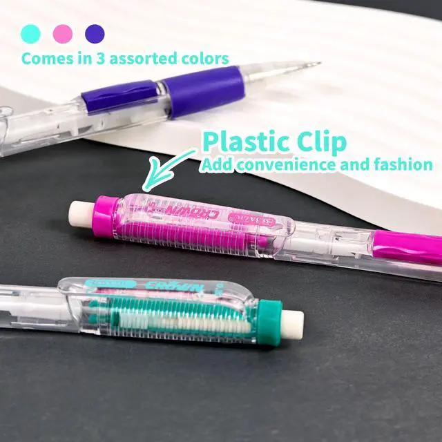 Alt view image 4 of 6 - Crown Dazzle 0.5 mm Mechanical Pencils, HB Lead, 24-Box | fine point, click-advance, refillable, Eraser under cap, fine writing, notes, tests