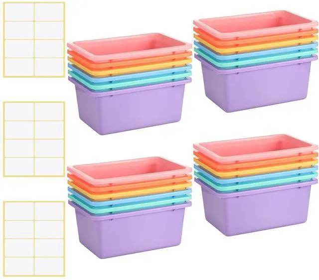 Main image of 24 Pack Book Bins for Classroom Plastic Cubby Storage Bins Colored Kids Toy Organizer Container with 120 Pcs Self Adhesive Label for Student Teacher Library School Office Home(Macaron Color)