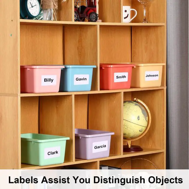 Alt view image 6 of 6 - 24 Pack Book Bins for Classroom Plastic Cubby Storage Bins Colored Kids Toy Organizer Container with 120 Pcs Self Adhesive Label for Student Teacher Library School Office Home(Macaron Color)