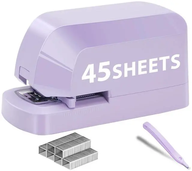 Main image of Electric Stapler for Desk, 45 Sheet Capacity Automatic Stapler Desktop, Office Staplers Electric, AC Operated Staplers Heavy Duty Office Use with 1,000 Staples & Staple Remover, Purple