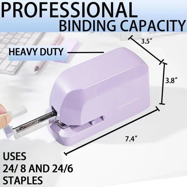 Alt view image 3 of 6 - Electric Stapler for Desk, 45 Sheet Capacity Automatic Stapler Desktop, Office Staplers Electric, AC Operated Staplers Heavy Duty Office Use with 1,000 Staples & Staple Remover, Purple