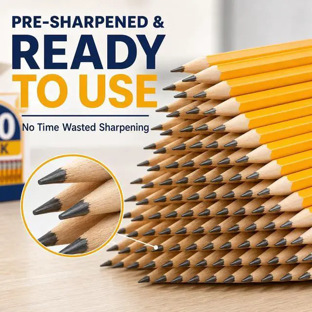 Alt view image 3 of 6 - Wood-Cased #2 HB Yellow Pre-Sharpened Pencils with Top Erasers 600 Pack | Pre-Sharpened, HB Lead, Drawing and Sketching, Bulk Yellow Pencils for Classroom School Teacher Supplies, Back to School