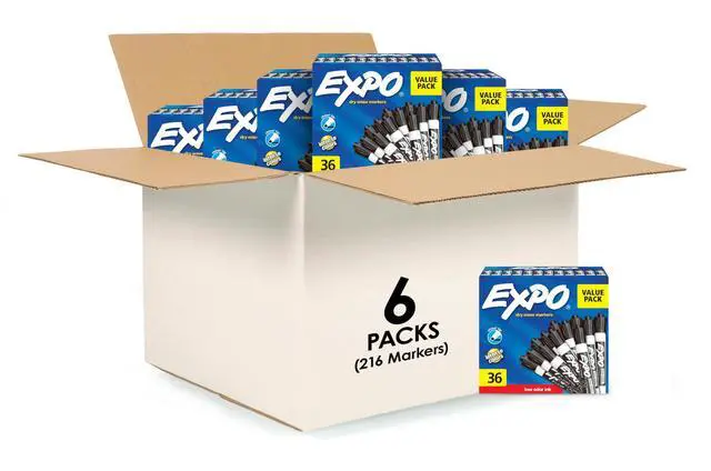 Main image of Dry Erase Markers, Chisel Tip, Black, Low-Odor, Pack of 36, Perfect for Whiteboards, Non-Porous Surfaces & Home Offices