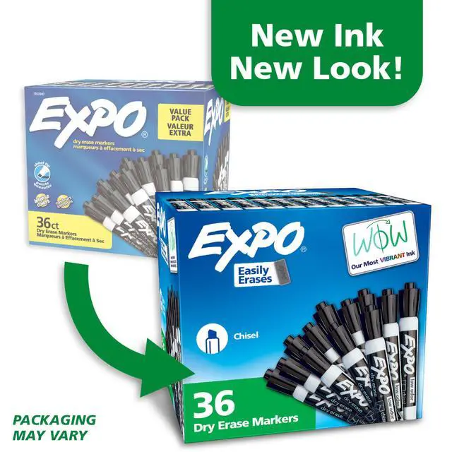 Alt view image 2 of 6 - Dry Erase Markers, Chisel Tip, Black, Low-Odor, Pack of 36, Perfect for Whiteboards, Non-Porous Surfaces & Home Offices