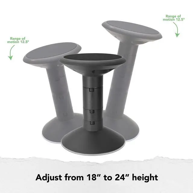 Alt view image 4 of 6 - Active Tilt Stool Ergonomic Seating for Flexible Office Space and Standing Desks, Adjustable 12-24 Inch Height, Black (00320A01C)