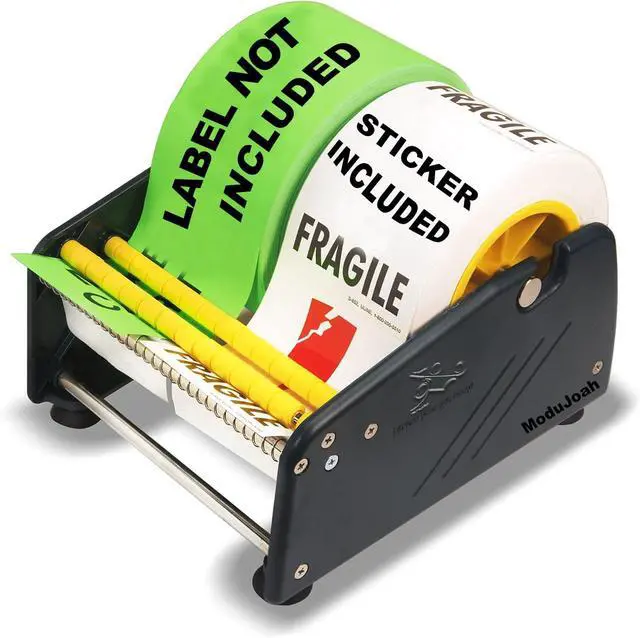 Main image of MDJ by Excell Manual Label Sticker Dispenser with 4 Suction Cups Base for Tabletop, Adjustable holder for multiple rolls for Office, Home, School, Warehouse, Easy Peel Off, Fits up to 6.5" Wide Labels