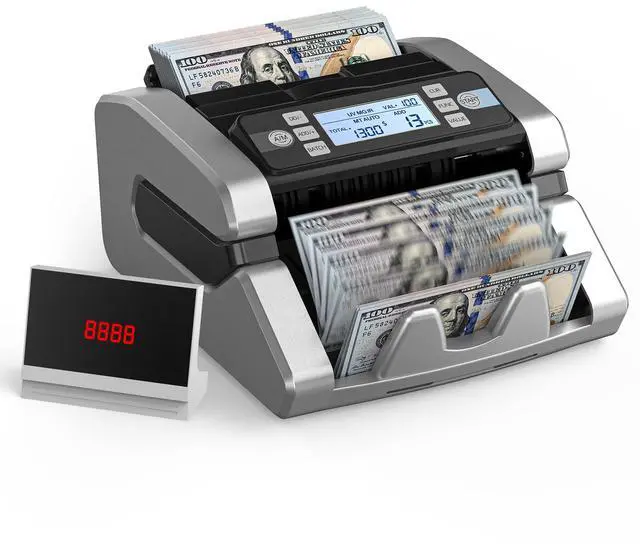 Main image of Money Counter Machine with Value Count, UV/MG/IR/MT/DD Counterfeit Bill Detection, Dollar Euro Cash Counter with Count/Add/Batch/Auto Modes, External LCD Display