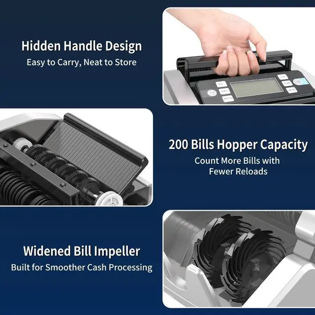 Alt view image 5 of 6 - Money Counter Machine with Value Count, UV/MG/IR/MT/DD Counterfeit Bill Detection, Dollar Euro Cash Counter with Count/Add/Batch/Auto Modes, External LCD Display