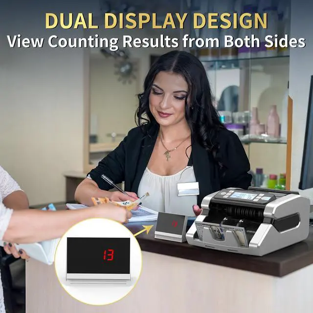 Alt view image 6 of 6 - Money Counter Machine with Value Count, UV/MG/IR/MT/DD Counterfeit Bill Detection, Dollar Euro Cash Counter with Count/Add/Batch/Auto Modes, External LCD Display