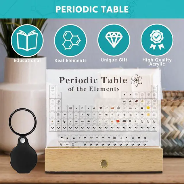 Alt view image 4 of 6 - Large Periodic Table Of Elements with 83 Real Elements, Acrylic Periodic Table Display With Wooden Stand, 6x Chemistry Formula Reference Cards, Science Teacher Gift Classroom (Large (8.0 x 6.5 in))