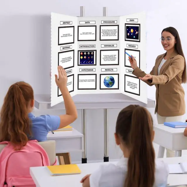 Alt view image 6 of 6 - Trifold Poster Board with Storage Bag, Hook and Loop Fabric, Foldable 3 Panel Presentation Board for Science Fair and Exhibitions(White,72 x 36 Inch)