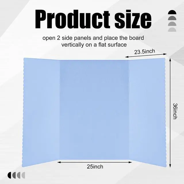 Alt view image 2 of 6 - Trifold Poster Board with Storage Bag, Hook and Loop Fabric, Foldable 3 Panel Presentation Board for Science Fair and Exhibitions(Blue,72 x 36 Inch)