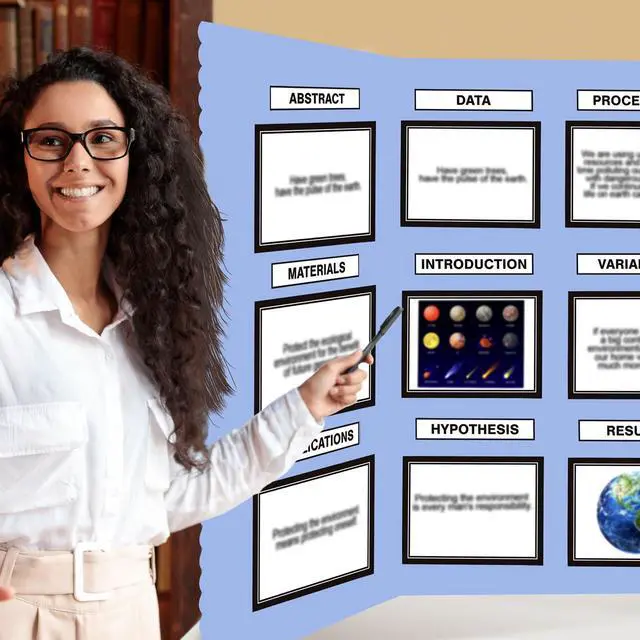 Alt view image 3 of 6 - Trifold Poster Board with Storage Bag, Hook and Loop Fabric, Foldable 3 Panel Presentation Board for Science Fair and Exhibitions(Blue,72 x 36 Inch)