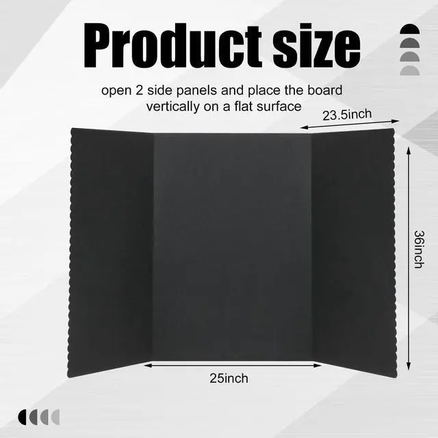 Alt view image 2 of 6 - Trifold Poster Board with Storage Bag, Hook and Loop Fabric, Foldable 3 Panel Presentation Board for Science Fair and Exhibitions(Black,72 x 36 Inch)