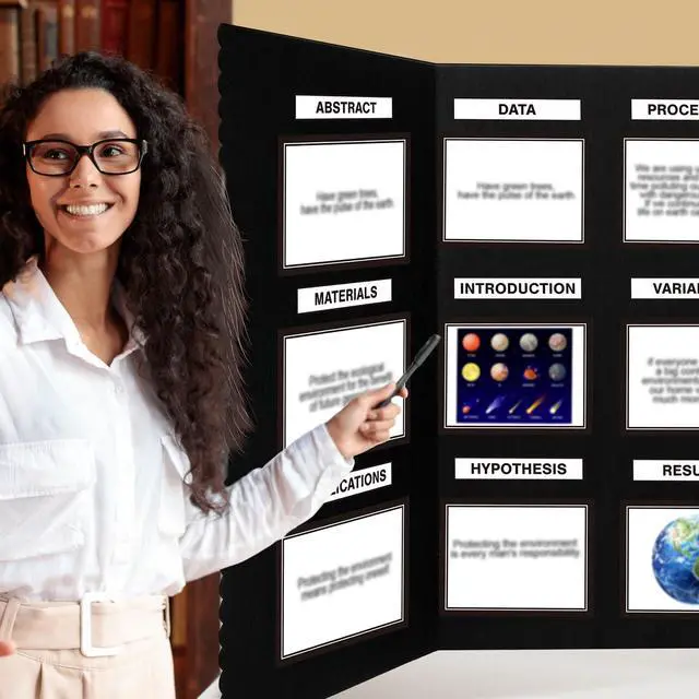 Alt view image 6 of 6 - Trifold Poster Board with Storage Bag, Hook and Loop Fabric, Foldable 3 Panel Presentation Board for Science Fair and Exhibitions(Black,72 x 36 Inch)