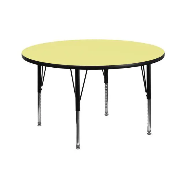 Main image of Wren 42'' Round Yellow Thermal Laminate Activity Table - Height Adjustable Short Legs