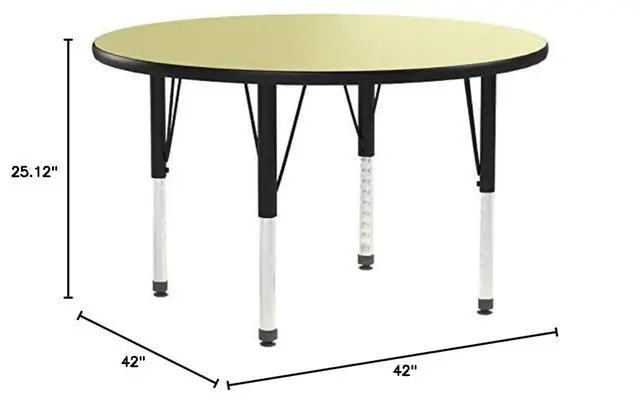 Alt view image 2 of 3 - Wren 42'' Round Yellow Thermal Laminate Activity Table - Height Adjustable Short Legs