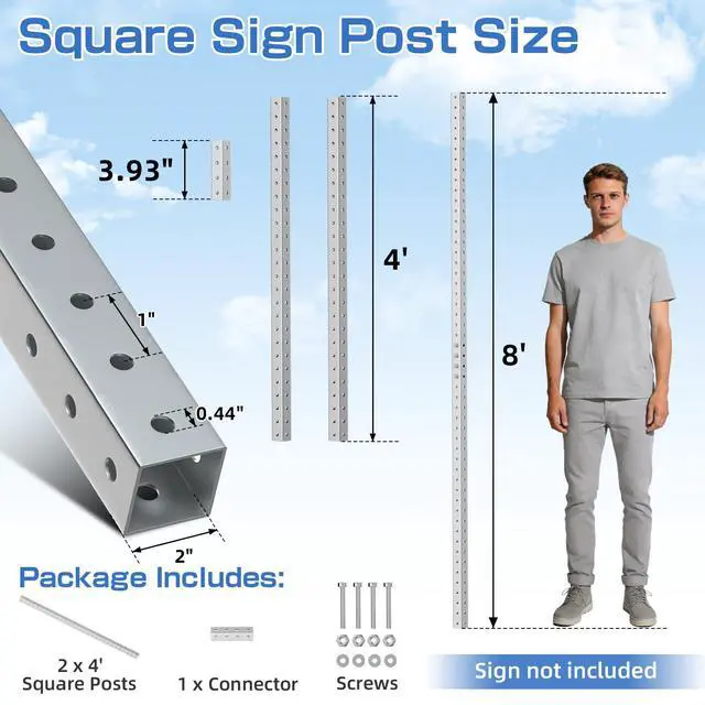 Alt view image 2 of 6 - 2" x 2" Square Sign Post 8 ft, Square Tubing with 7/16" Pre-Drilled Holes, Heavy Duty Galvanized Steel Tube, Perforated Metal Post for Real Estate, Parking, Street and Outdoor Signs