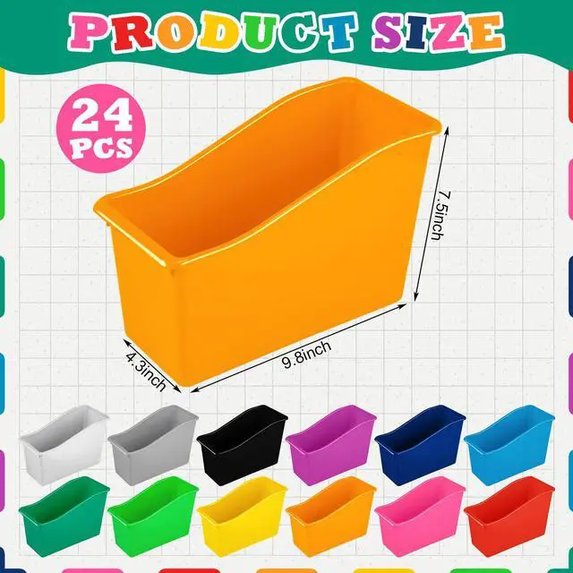 Alt view image 2 of 6 - 24 Pack Multicolor Book Bins for Classroom Decor Bulk Plastic Bins with Name Labels Assorted Color Organization Book Bin Baskets Teacher Storage Boxes for Classroom Office