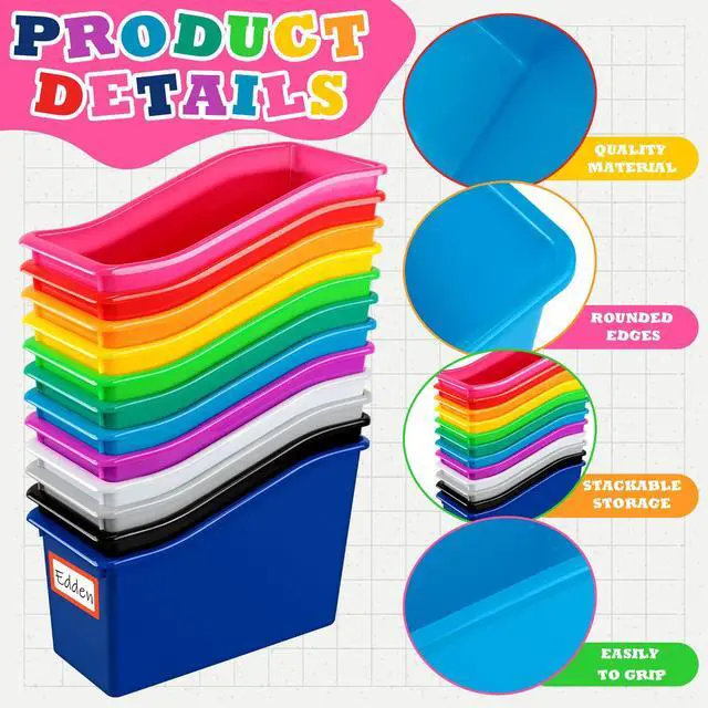 Alt view image 3 of 6 - 24 Pack Multicolor Book Bins for Classroom Decor Bulk Plastic Bins with Name Labels Assorted Color Organization Book Bin Baskets Teacher Storage Boxes for Classroom Office