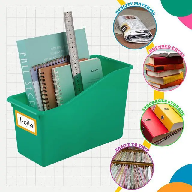 Alt view image 5 of 6 - 24 Pack Multicolor Book Bins for Classroom Decor Bulk Plastic Bins with Name Labels Assorted Color Organization Book Bin Baskets Teacher Storage Boxes for Classroom Office