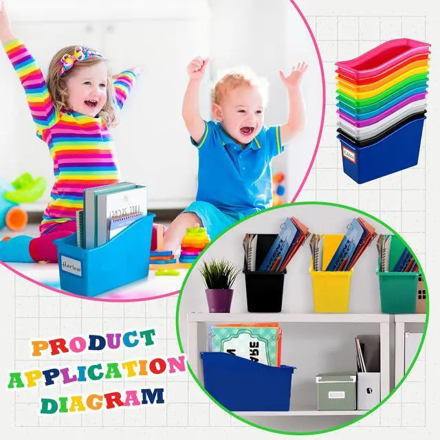 Alt view image 6 of 6 - 24 Pack Multicolor Book Bins for Classroom Decor Bulk Plastic Bins with Name Labels Assorted Color Organization Book Bin Baskets Teacher Storage Boxes for Classroom Office