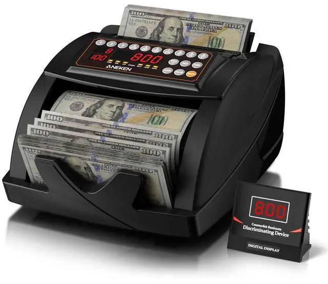 Main image of Money Counter for USD & EUR with Value Counting, UV/MG/IR/MT/DD | External LCD Display, Count, Add, Batch, Auto & Manual Modes, 1,300 Bills/Min,Ideal for Small Business & Office, Black