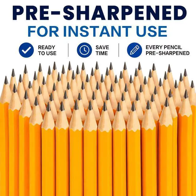 Alt view image 2 of 6 - Wood-Cased #2 HB Pencils Bulk Pack 1000 Pencils Pre-Sharpened 24 Sharpeners | Pencils Bulk, Classroom Use, Back to School Supplies, Writing Drawing Sketching, Yellow #2 HB Pencils with Erasers in Box