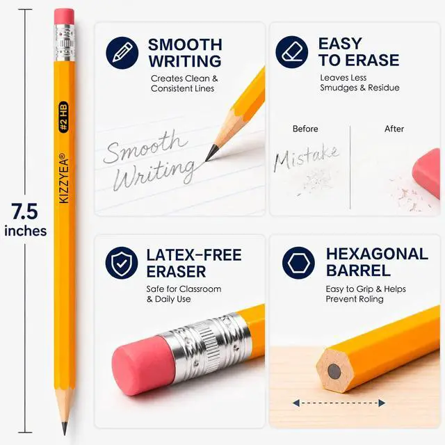 Alt view image 4 of 6 - Wood-Cased #2 HB Pencils Bulk Pack 1000 Pencils Pre-Sharpened 24 Sharpeners | Pencils Bulk, Classroom Use, Back to School Supplies, Writing Drawing Sketching, Yellow #2 HB Pencils with Erasers in Box