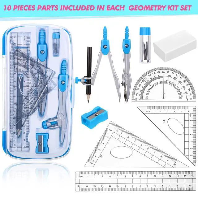 Alt view image 3 of 6 - 24 Sets Math Geometry Kit Student 10 Pcs Shatterproof Storage Box Includes Compass, Rulers, Protractor, Eraser, Pencil Sharpener, Lead Refills, Pencil for Back to School Students Class Teacher