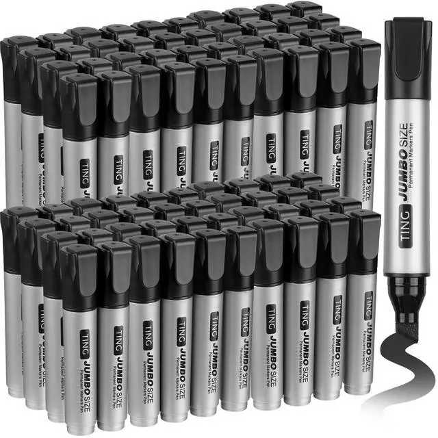 Main image of 80 Pcs Jumbo Permanent Markers Bulk Large Permanent Chisel Tip Markers Waterproof Jumbo King Big Poster Large Paint Pens for Works on Wood Metal Stone
