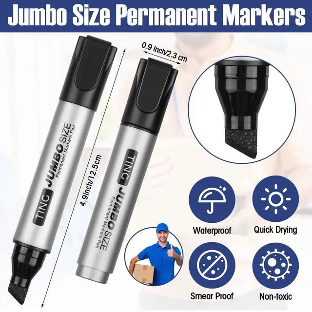 Alt view image 2 of 6 - 80 Pcs Jumbo Permanent Markers Bulk Large Permanent Chisel Tip Markers Waterproof Jumbo King Big Poster Large Paint Pens for Works on Wood Metal Stone