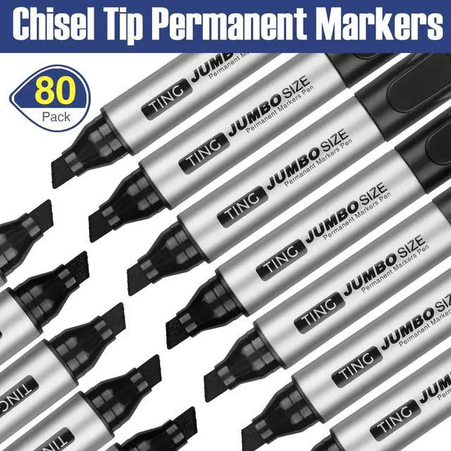 Alt view image 4 of 6 - 80 Pcs Jumbo Permanent Markers Bulk Large Permanent Chisel Tip Markers Waterproof Jumbo King Big Poster Large Paint Pens for Works on Wood Metal Stone