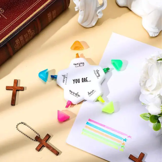 Alt view image 3 of 6 - 50 Pcs Christian Gifts Bible Highlighters and Pens No Bleed Inspirational Highlighters Brush Tip Bulk Church Gift Back to School Student Gift Bible Study Supplies Religious Stationery