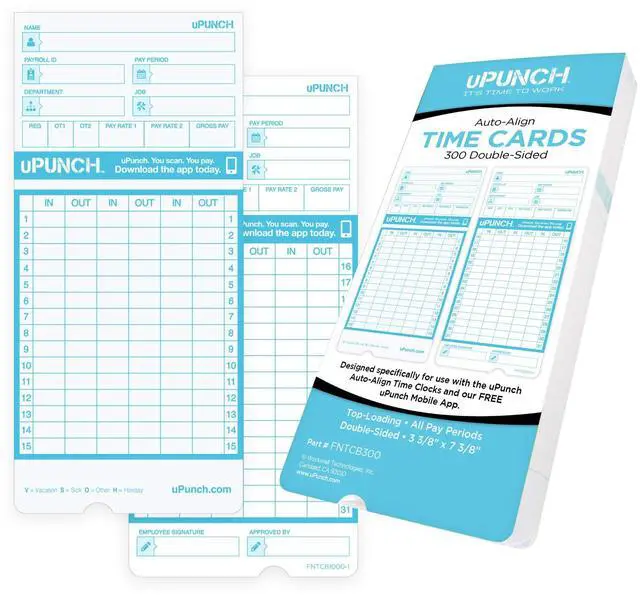 Main image of 300 Time Cards for FN1000 AutoAlign Time Clock
